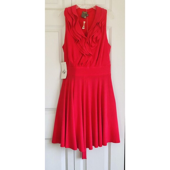 TAYLOR DRESS WOMENS SIZE 10 RED A LINE SLEEVELESS RUFFLE CHEST NEW W/DEFECT - Picture 2 of 12